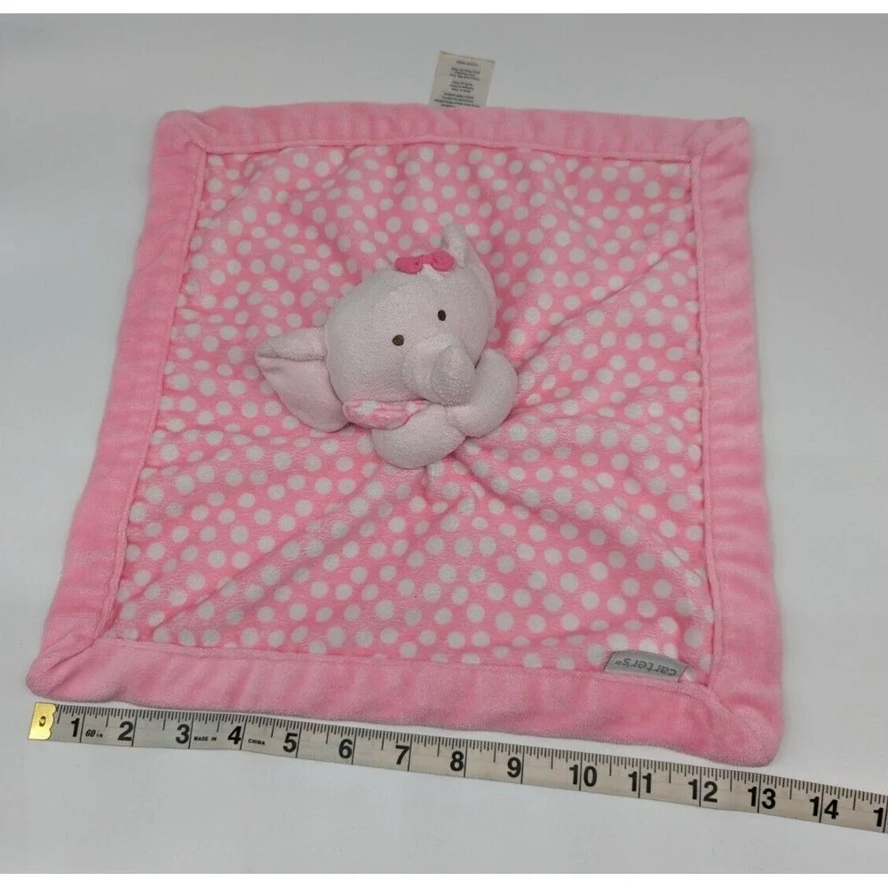 Carters Elephant Bow Pink White‎ Polka Dots Baby Girl Security Blanket Lovey 13